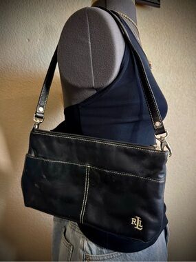 Ralph Lauren Black Contrast Stitching Shoulder Bag Vintage 90s